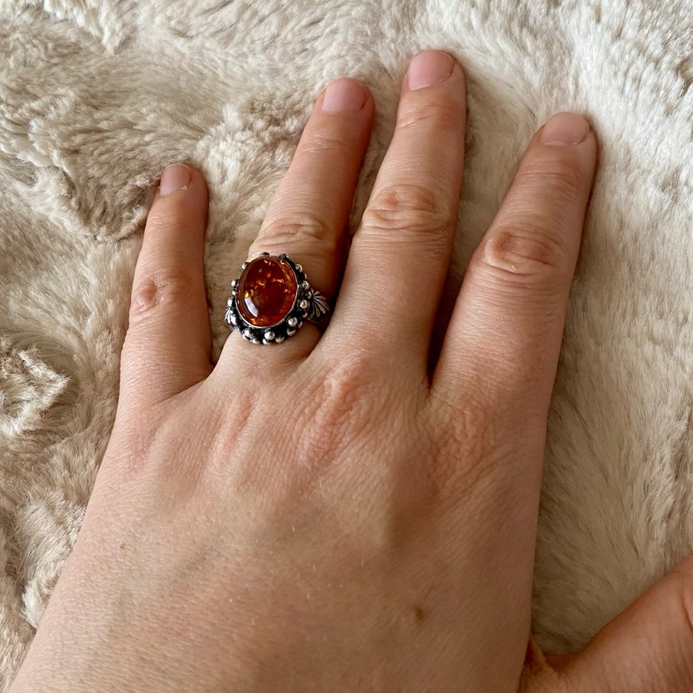 Rare vintage Baltic Amber sterling silver ring - Picture 2 of 6